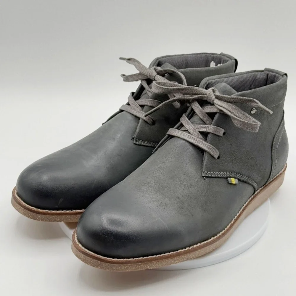 Thomas & Vine Giddeon Chukka Boots Size 8 Mens Grey Leather Lace Up Mid Top NEW